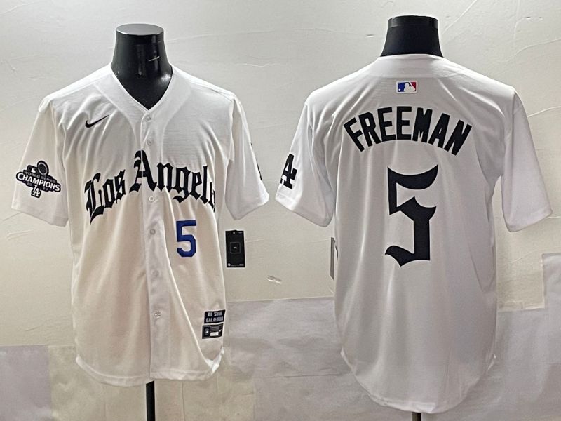 Men 2025 Los Angeles Dodgers #5 Freeman White Five generations Joint Name Nike MLB Jersey style 5182